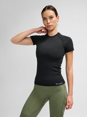 Hummel HMLCLEA SEAMLESS TIGHT  - Sports T-shirts - black melange