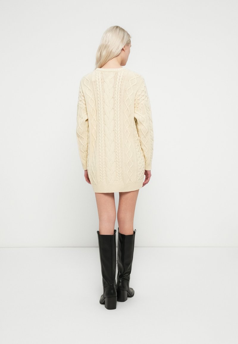 long sleeve mini knit dress Plus Size Cable Knit Mini Sweater Dress EGRET / 1X main image 1