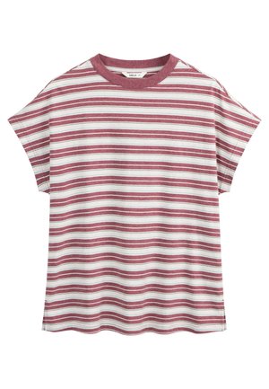 T-shirt met korte mouwen met horizontale rode en witte strepen, ronde hals en comfortabele pasvorm.