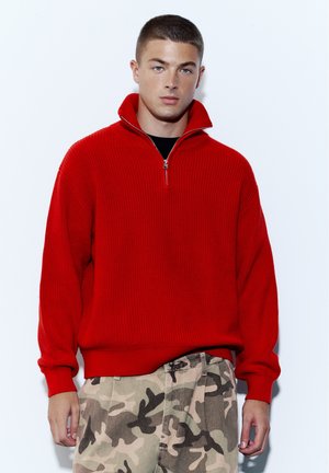 PULL&BEAR, HALF-ZIP JUMPER - Pullover - red
