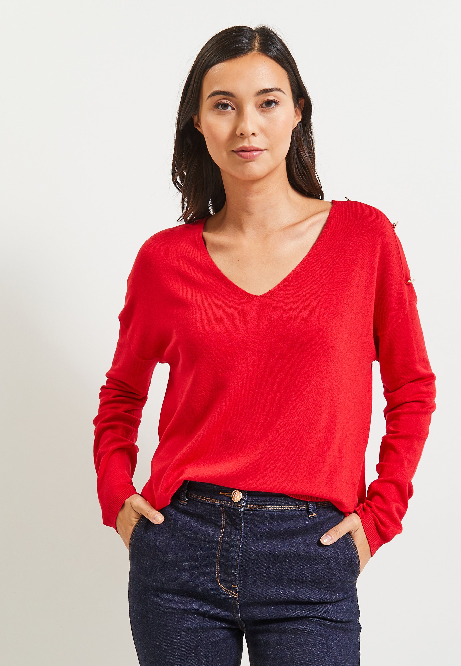 Col V Grain De Malice Pull Près Du Corps Pull Femme Grain De