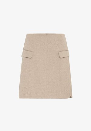 Beeži kalasabaga seelik kahe eespool oleva taskuga, sirge lõike ja peene tekstuuriga. Omab tagumist lukku ja keskmist vöökohaga.