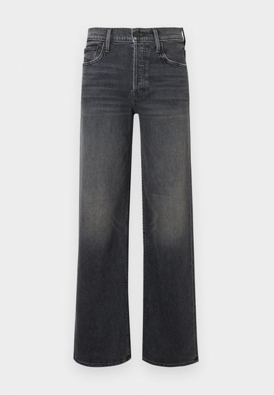 Široki hlače iz temno sive denima, ki vsebujejo subtilen izbledel učinek. Klasična zasnova s petimi žepi, z zankami za pas in vidnim šivanjem.