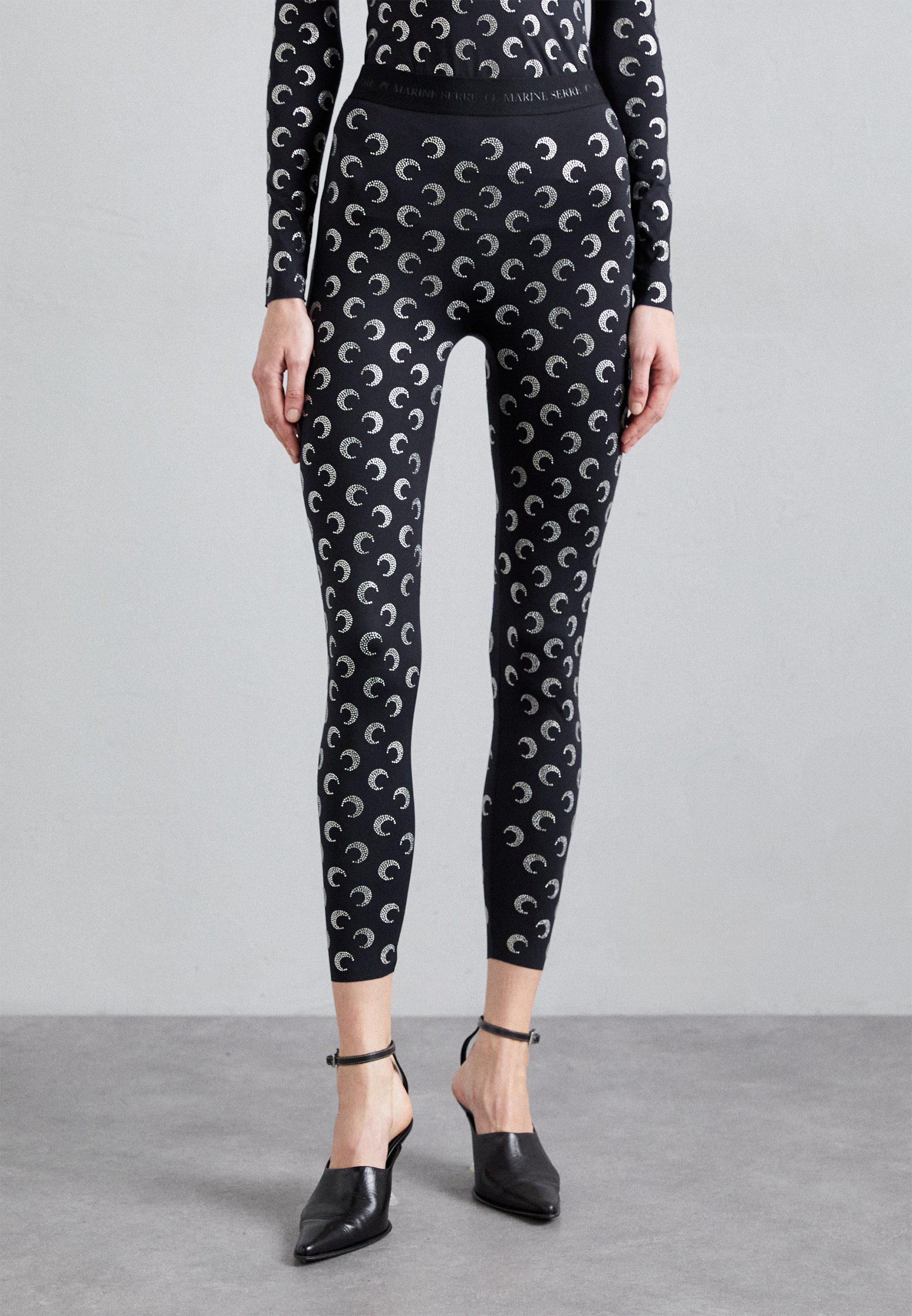 スパッツ・レギンス MARINE SERRE MOON STRASS LEGGINGS Recycled Moon Jersey Stirrup Leggings • Marine Serre