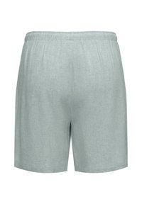 Shorts gris clair avec taille élastique, design simple, texture de tissu douce et ourlet droit, vus de dos.