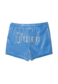 Pantaloni corti in velluto blu con logo "Juicy" in strass sul davanti. Vita elastica e texture morbida con una vestibilità comoda.