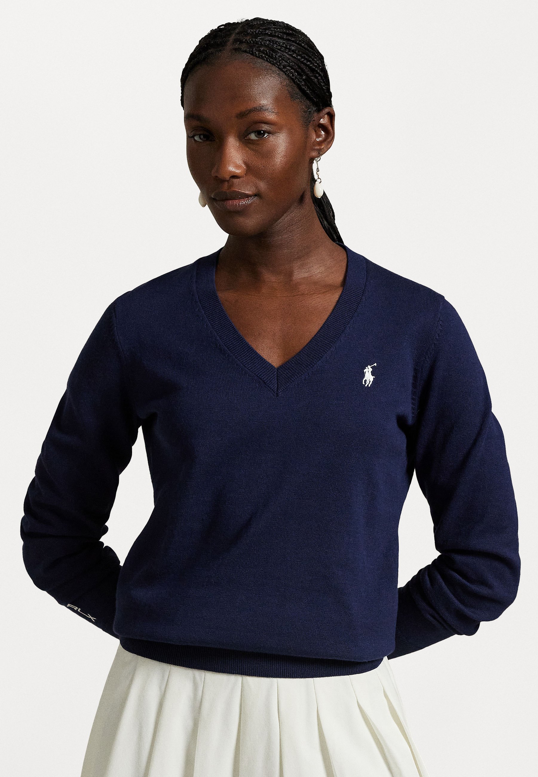 Polo Ralph Lauren ネイビー ケーブルニット Vネック セーター POLO RALPH LAUREN] Vネック ケーブルニット 長袖セーター (POLO