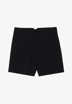 Zwarte shorts van een gladde stof, met zijzakken, een getailleerde pasvorm en gestikte plooien aan de voorkant voor een nette silhouet.