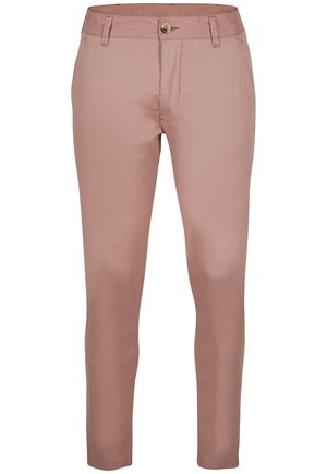 Slim-fit broeken van zachte, blushroze stof met een gladde textuur, voorzien van zijzakken en een knoopsluiting in de taille.