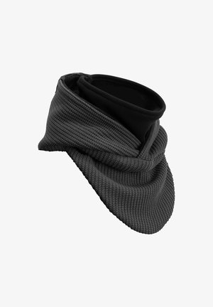 Black knitted neck warmer with a textured pattern, featuring a folded design and a smooth, contrasting inner layer.
