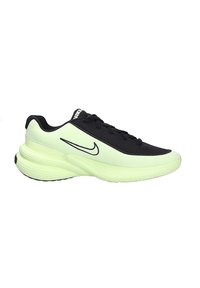 Zapatilla de running para hombre de Nike en negro y verde claro, con parte superior de malla, diseño de cordones y suela acolchada.