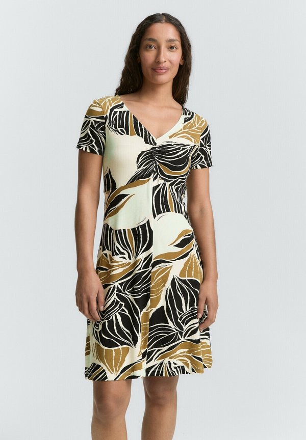 EASY  DRESS - Jerseykleid - neutral cut leaves design
