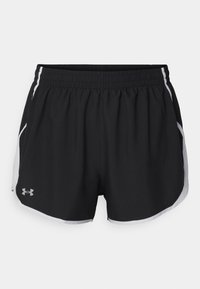 Svarta sportshorts med elastisk midja, med vita sidopaneler, lättviktig tyg och reflekterande logodetalj.