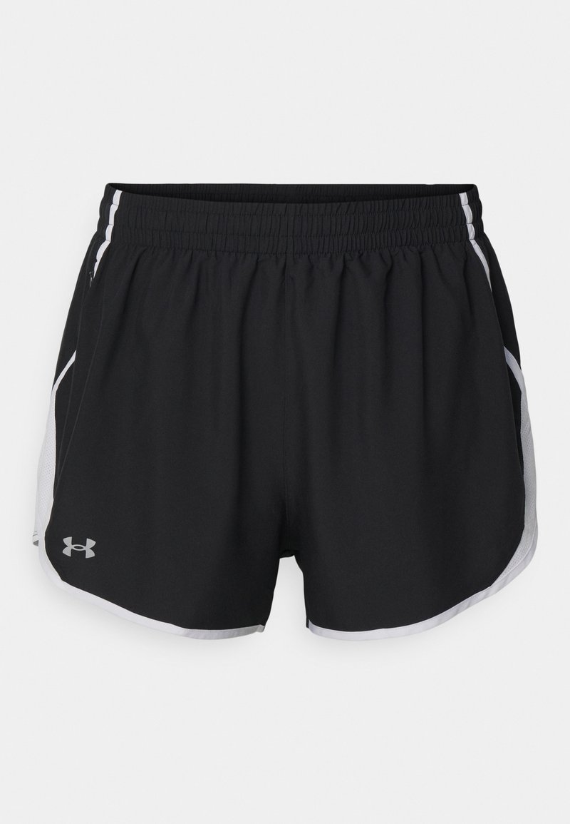 Svarta sportshorts med elastisk midja, med vita sidopaneler, lättviktig tyg och reflekterande logodetalj.