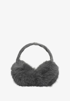 Szare nauszniki z futra syntetycznego z wyściełanym materiałowym pałąkiem. Posiadają zaokrąglone futrzaste części dla ciepła i komfortu.