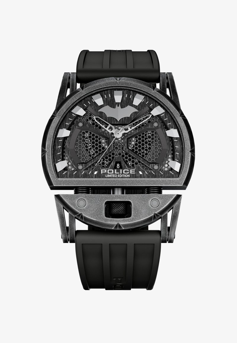 Črna omejena izdaja ročne ure s hexagonalnim vzorcem na številčnici, s sivojimi poudarki in simbolom netopirja. Ima gumijast pas in ohišje iz nerjavnega jekla.