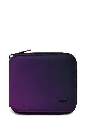 Compact zippered wallet featuring a gradient design in purple and black with a textured surface and subtle logo detail at the bottom right.