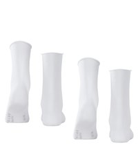 White ankle socks displayed from multiple angles, featuring a smooth texture and reinforced heel and toe. Simple design with no patterns.