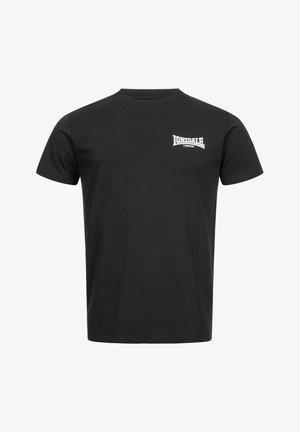 Camiseta de algodón negra de manga corta. Presenta el logo blanco "Lonsdale London" en la parte superior izquierda. Corte clásico con cuello redondo.