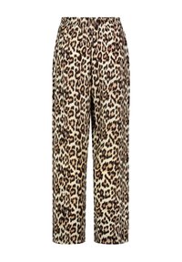 Leopardenmuster-Hose mit elastischem Bund, lässiger Passform und weichem Stoff in Schwarz-, Braun- und Cremetönen.