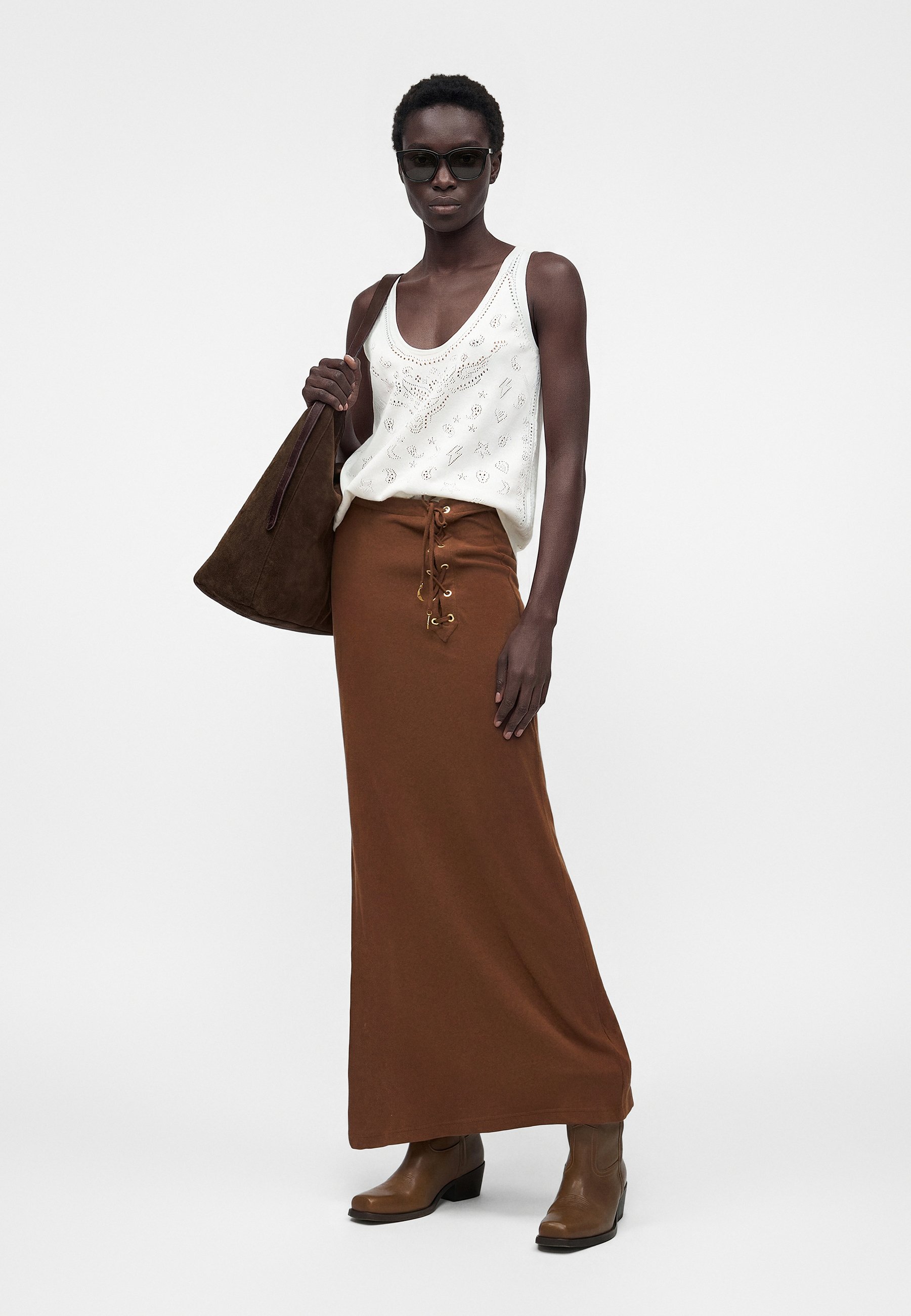 Zadig & Voltaire JUNO - Maxi skirt - coconut/dark brown - Zalando.ie