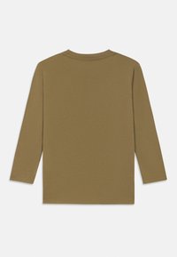 Pikkade varrukatega t-särk oliivrohelises värvitoonis. Valmistatud pehmest puuvillast, millel on ümmargune kaelus ja sirge äär. Minimalistlik disain, ilma nähtavate aksessuaarideta.