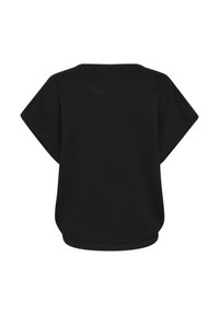 Sort kortærmet top med en afslappet pasform, rund halsudskæring og glat tekstur. Bagsiden har et simpelt, sømløst design.