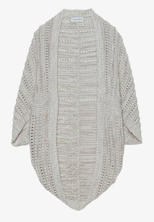Cardigan en maille beige avec une ouverture sur le devant, des manches amples et un motif texturé détaillé. Fabriqué en fil léger, il présente une coupe décontractée.