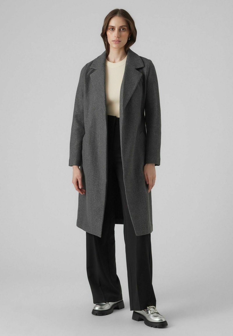 Vero Moda VMFORTUNEAYA LONG - Klasický kabát - dark grey melange