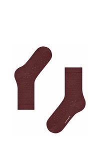 Bordeauxfarbene Crew-Socken mit strukturiertem punktierten Muster, aus weichem Material gefertigt. Verfügt über eine verstärkte Ferse und Zehen mit FALKE-Branding.