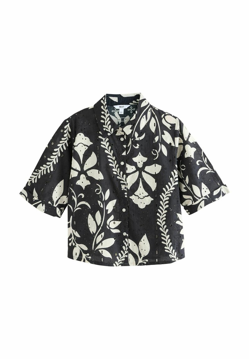 Next REGULAR FIT-BRODERIE SHORT SLEEVE - Košilová halenka  - black white floral print