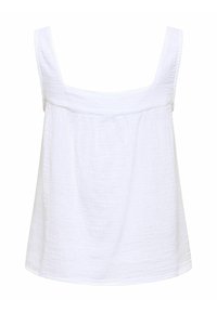 Top blanc en coton texturé sans manches avec un large décolleté carré et une coupe ample et fluide.