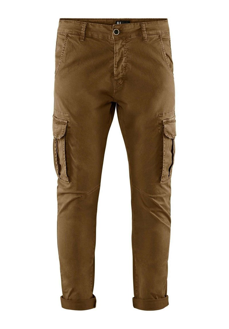 Cargo pants in een bruine tint, met meerdere zijzakken, een rechte snit en opgerolde mouwen. Gemaakt van een soepele, duurzame stof.