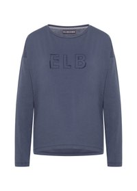Langärmliges, blaues Baumwollhemd mit rundem Halsausschnitt und den Buchstaben "ELB" in einem dunkleren Farbton, mit einem leicht lockeren Schnitt und strukturiertem Stoff.