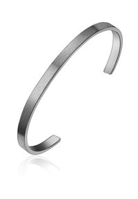 Metallist käevõru harjatud hõbedases toonis, millel on minimalistlik disain, kitsenevate otstega ja siledat tekstuuri. Ringikujuline, avatud otsadega.