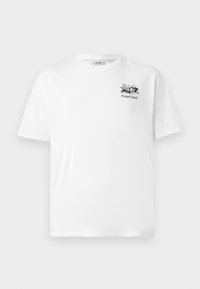 White cotton t-shirt featuring a black graphic design with "Pompeii Brand" text. Classic crew neck and short sleeves.