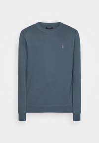 Niebieska bluza z długim rękawem wykonana z miękkiego materiału, z okrągłym dekoltem i małym haftowanym logo na piersi.