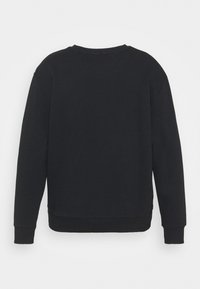 Felpa nera con scollo rotondo e maniche lunghe. Tessuto morbido, polsini e orlo a coste, design semplice senza fantasia o accenti.