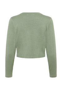 Groen cropped trui met lange mouwen, geribbelde halslijn en manchetten, met een gladde textuur en een strakke zoom. Geen patronen of versieringen.