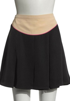 Sort udvidet mininederdel med en beige talje med lyserød piping detalje, vist på en hvid mannequin overkrop.