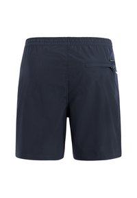 More plave kupaćih hlačica od lagane tkanine, s džepom na stražnjoj strani na patentni zatvarač i elastičnim pojasom za sigurnu prilagodbu.