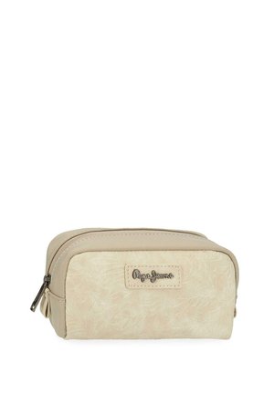 Bolsa rectangular beige de Pepe Jeans con cierre de cremallera y un sutil patrón texturizado en el panel frontal.