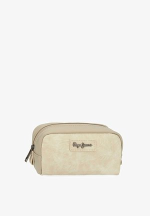 Bolsa rectangular beige de Pepe Jeans con cierre de cremallera y un sutil patrón texturizado en el panel frontal.