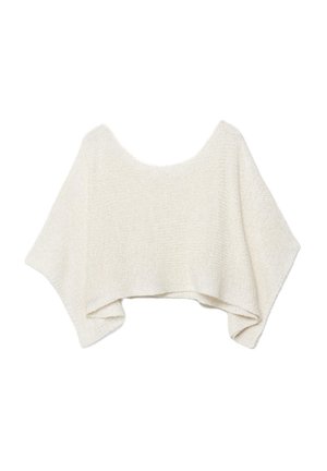 Off-White gestrickter Poncho mit weiten Ärmeln und U-Boot-Ausschnitt, ausgestattet mit einem lockeren, strukturierten Gewebe und einem asymmetrischen Saum.