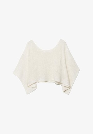 Off-White gestrickter Poncho mit weiten Ärmeln und U-Boot-Ausschnitt, ausgestattet mit einem lockeren, strukturierten Gewebe und einem asymmetrischen Saum.