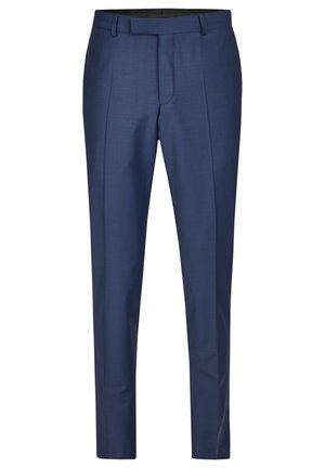 Marineblaues Tuchhosen aus glattem Stoff. Verfügt über eine maßgeschneiderte Passform, Bundfalten und ein flaches Design vorne. Gürtelschlaufen sind vorhanden.
