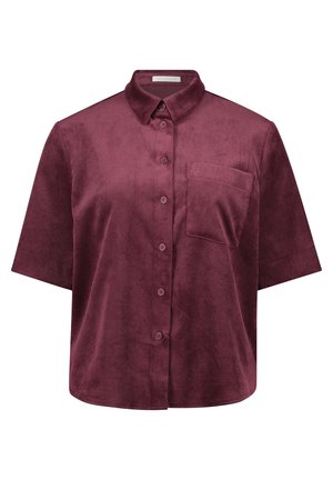 Bordeauxkleurig corduroy overhemd met korte mouwen, knoopsluiting, kraag en borstzak, met een ontspannen pasvorm.