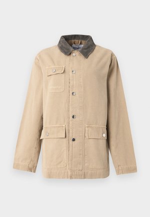 Beige letvægtsjakke i bomuld med en corduroy krave. Har frontknaplukning, to sidelommer og en brystlomme.