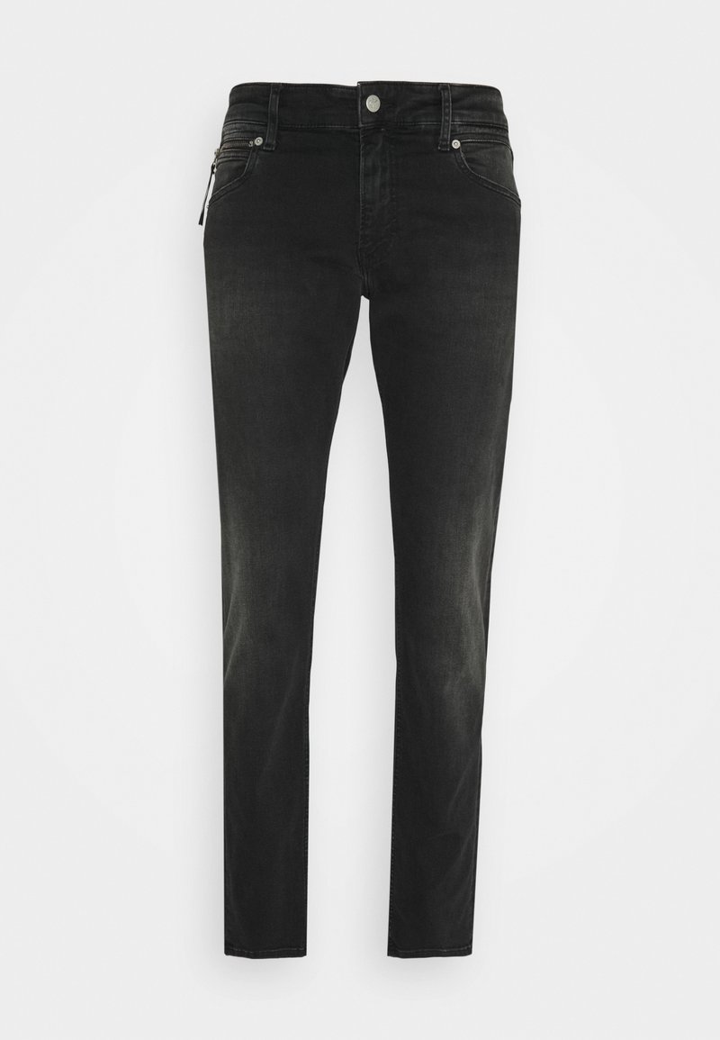 Černé džínové kalhoty slim fit, s kapsou na zip, pěti-kapsovým designem a jemným vyblednutím podél nohavic.