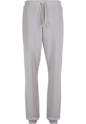 Pantaloni sport gri deschis cu talie elastică, șnur reglabil și mansete la glezne, potriviți pentru purtare casual și sportivă.